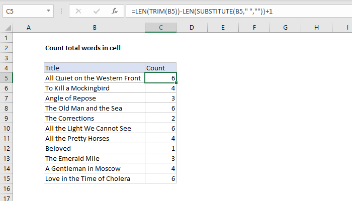 Count Word Formula In Excel